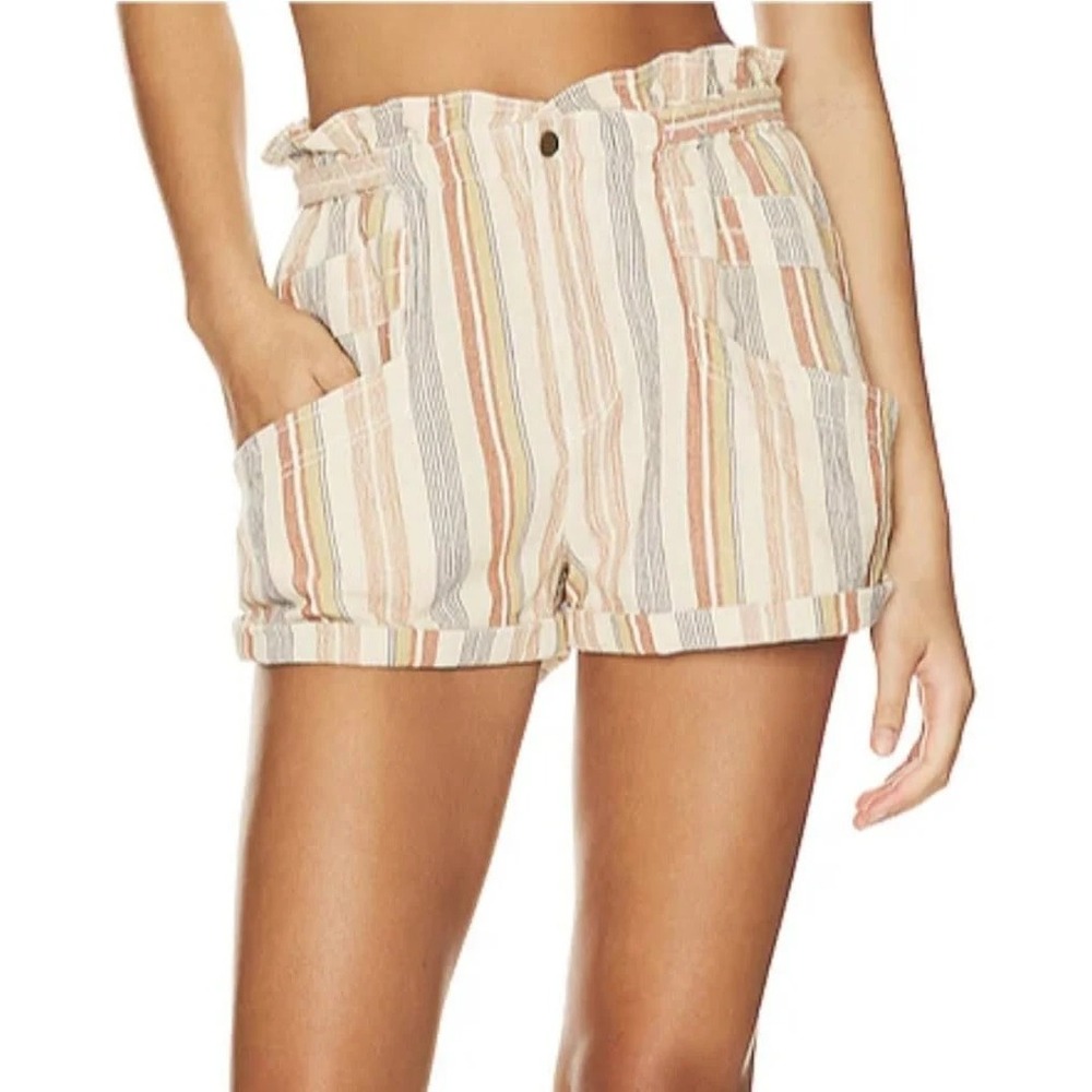 Free People Shorts Womens XS Small Multi Topanga Yarn Dye Cotton Cuffed Striped